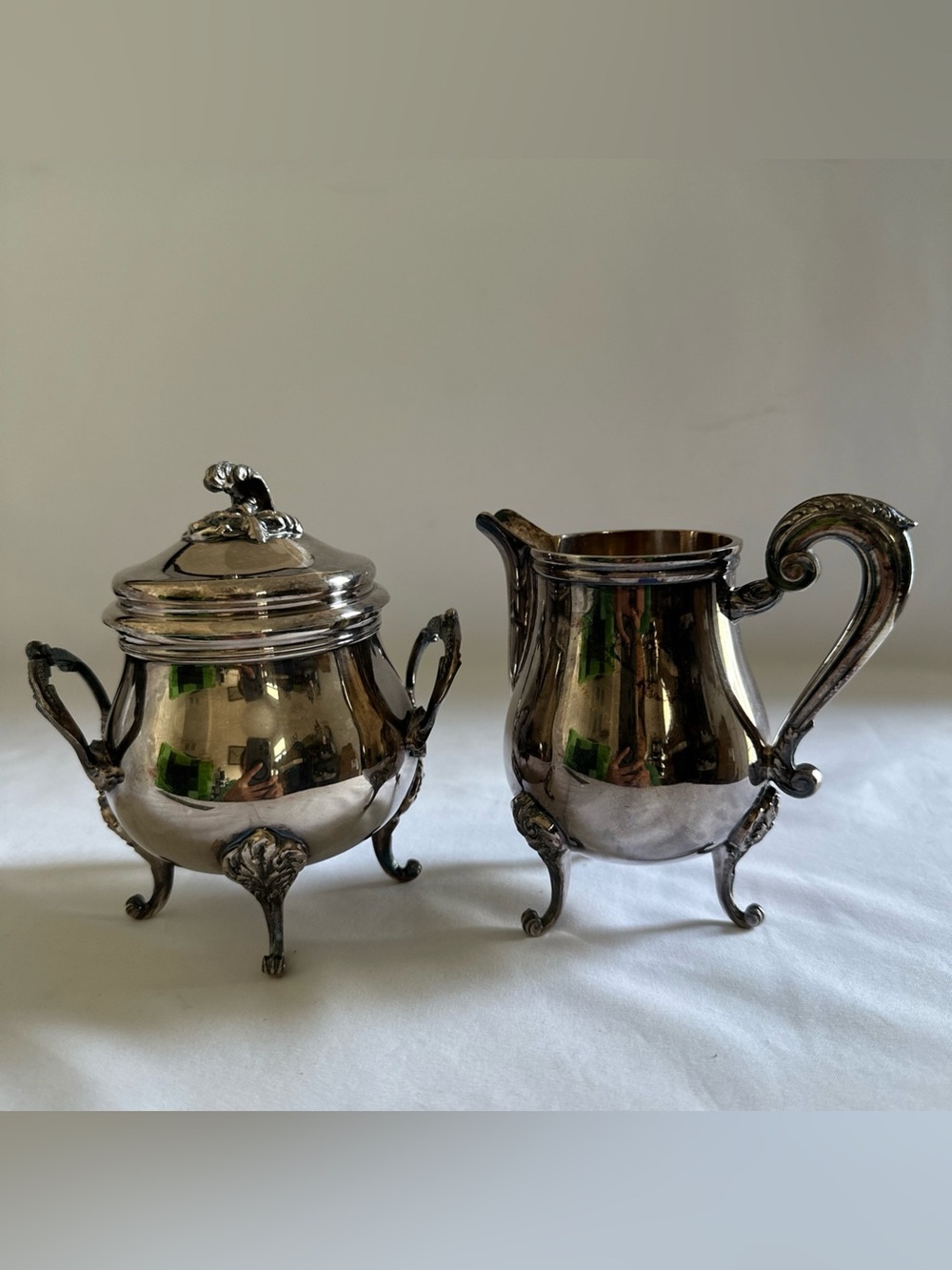 French Christofle Silver-Plated Sugar Bowl and Creamer Set